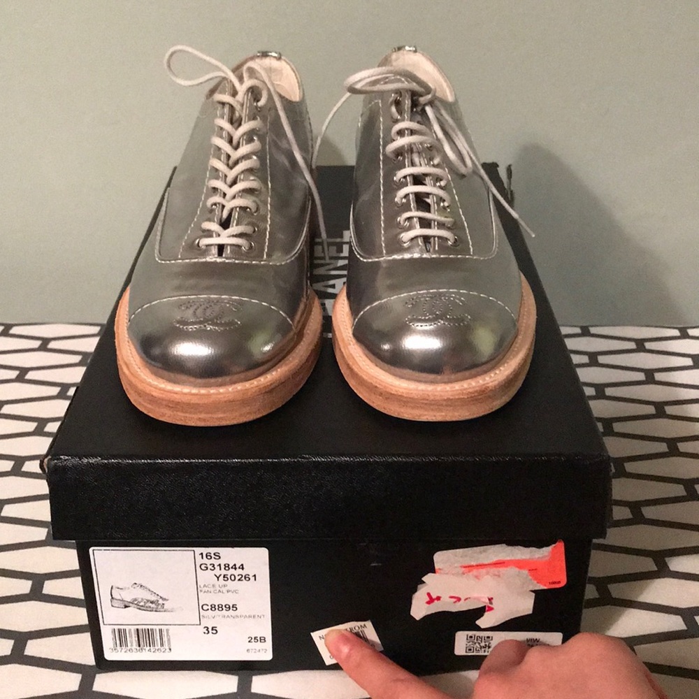 Chanel lace up fan Cal pvc